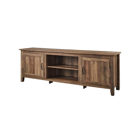 Maklaine 70" Farmhouse TV Stand Console with Side Grooved Doors in Rustic Oak
