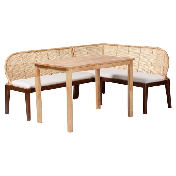 bali & pari Okinawa 3-Piece Dining Nook Set - L-Shaped Rattan Corner Benches