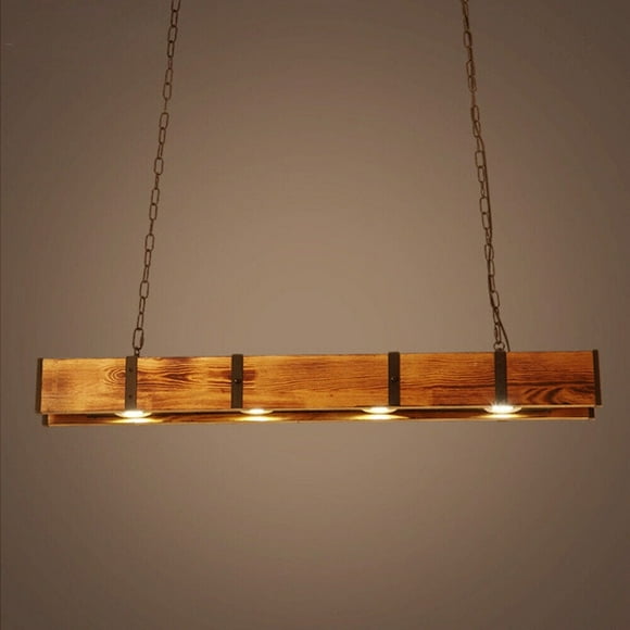 4-Light Chandelier Lighting Farmhouse Wood Large Linear Island Pendant Fixtures