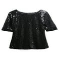 thumbnail image 1 of Hauts à Manches Longues Col en V à Sequins pour Femmes T-Shirt Blouse Décontractée Grande Taille Argent P, 1 of 6