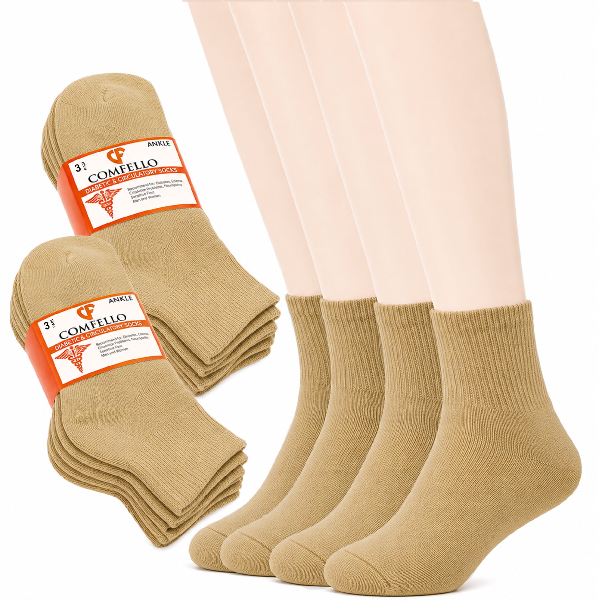 Comfello Circulatory Diabetic Ankle Socks for Men & Women – 3-Pack – Non-Binding, Extra Wide Moisture Wicking Cotton Socks
