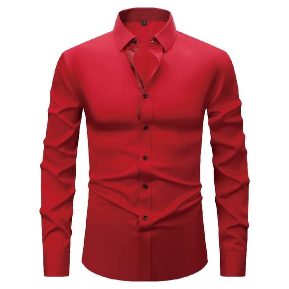 LNWUY Mens Dress Shirts Slim Fit Business Casual Button Down Long Sleeve Dress Shirts Wrinkle Free Regular Fit Formal Shirts Red M
