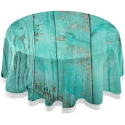 SKYSONIC Retro Wood Tablecloth Teal Turquoise Round Tablecloths Polyester Tablecover Cloths Washable Tabletop Runner Kitchen Party Picnic Dining Home Decor 60inch
