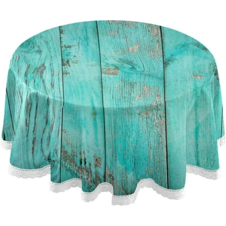SKYSONIC Retro Wood Tablecloth Teal Turquoise Round Tablecloths Polyester Tablecover Cloths Washable Tabletop Runner Kitchen Party Picnic Dining Home Decor 60inch