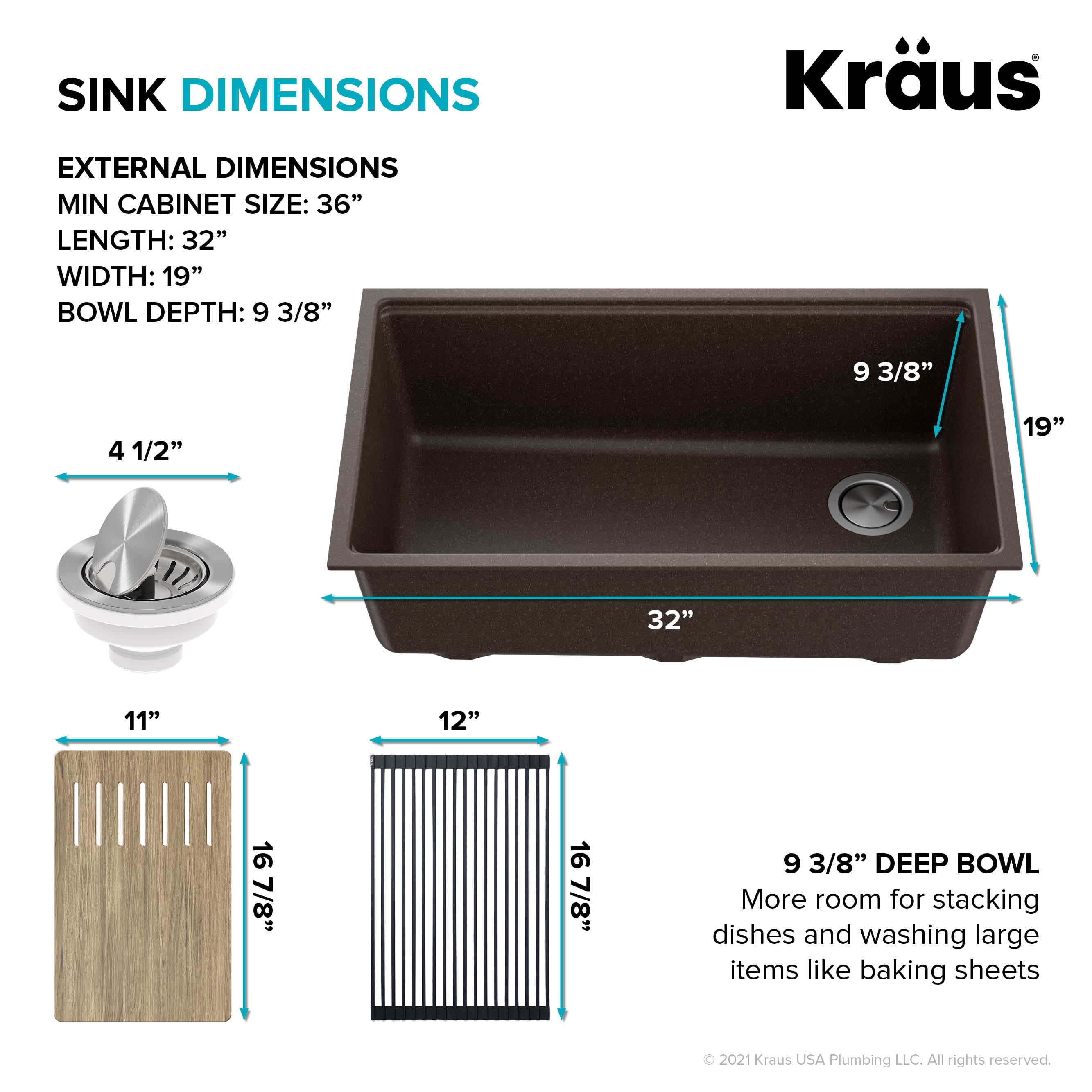 Kraus Bellucci Workstation 33 inch Undermount Granite Composite Single Bowl Kitchen Sink in Metallic Brown with Accessories
