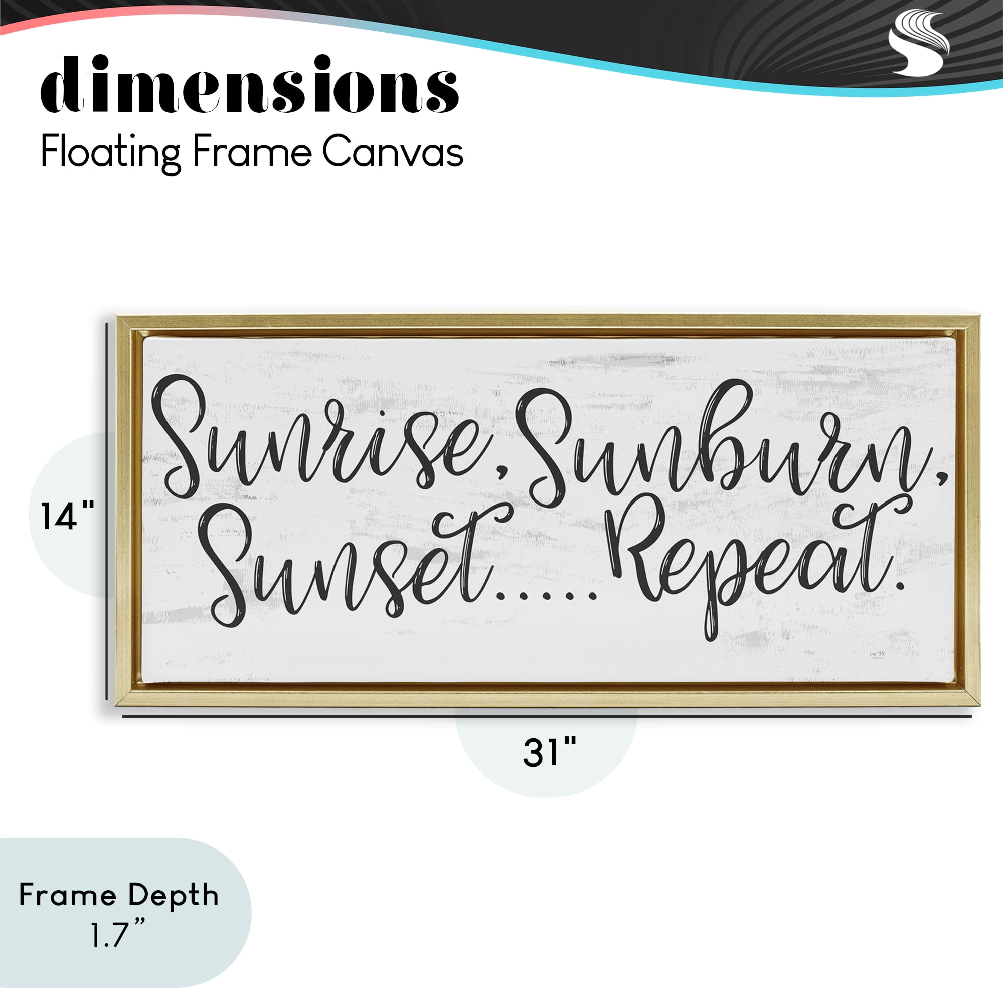 Stupell Industries Sunrise Sunburn Sunset Repeat Gold Framed Floater Canvas Wall Art, design by Lux + Me Designs