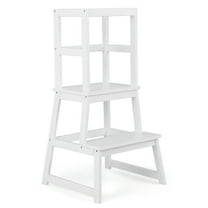 Spaco 2-in-1 Multifunctional Toddler Step Stool with Safety Rail-White, Step Stool for Toddlers for The Bedroom, Bathroom, Kitchen