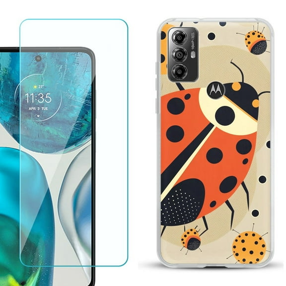 OneToughShield ® for Motorola Moto G Play 2023 Shockproof Fashion Phone Case, with Tempered Glass Screen Protector - Lady Bettle