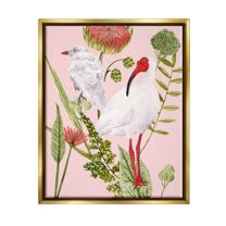 Stupell Industries White Ibis Floral Arrangement Graphic Art Metallic Gold Floating Framed Canvas Print Wall Art, Design by Melissa Wang