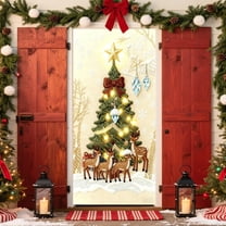 Kumdkd 3D Embroidery Christmas Door Cover - 35x72in Polyester Holiday Curtain for Doors/Walls (Sturdy, Easy Install, Reusable Party Decoration with Festive Patterns)