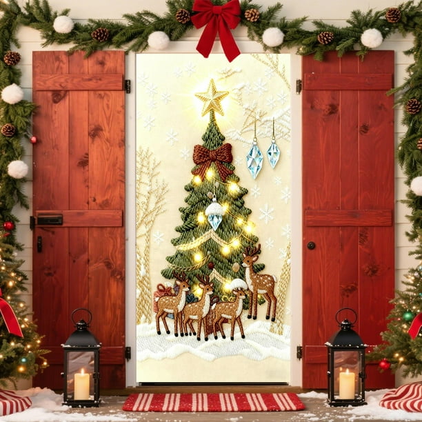 Mineart Christmas Snowman Door Cover Festive Design Decorative Door Curtain Hanging for Home Entryway Party Holiday Decoration