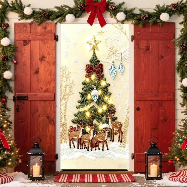 Mineart Christmas Snowman Door Cover Festive Design Decorative Door Curtain Hanging for Home Entryway Party Holiday Decoration