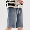 thumbnail image 6 of Simua Men's Casual Washed Denim 5-Inch Shorts | Elastic Drawstring Waist Multi-Pocket Linen Polyester Blend Straight Leg Summer Outdoor Shorts, 6 of 7