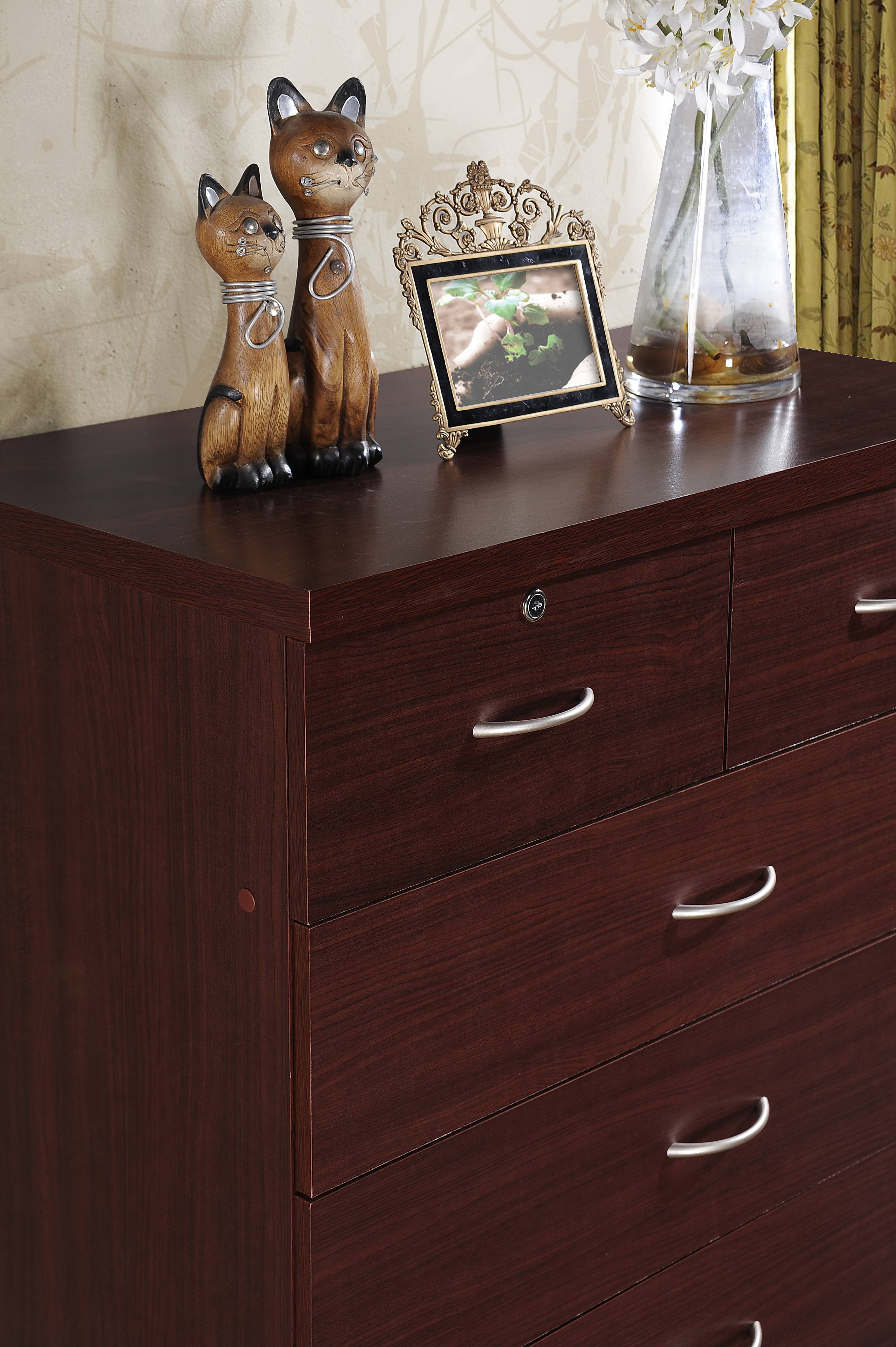 Hodedah 7 Drawer Dresser with Two Locks, Mahogany