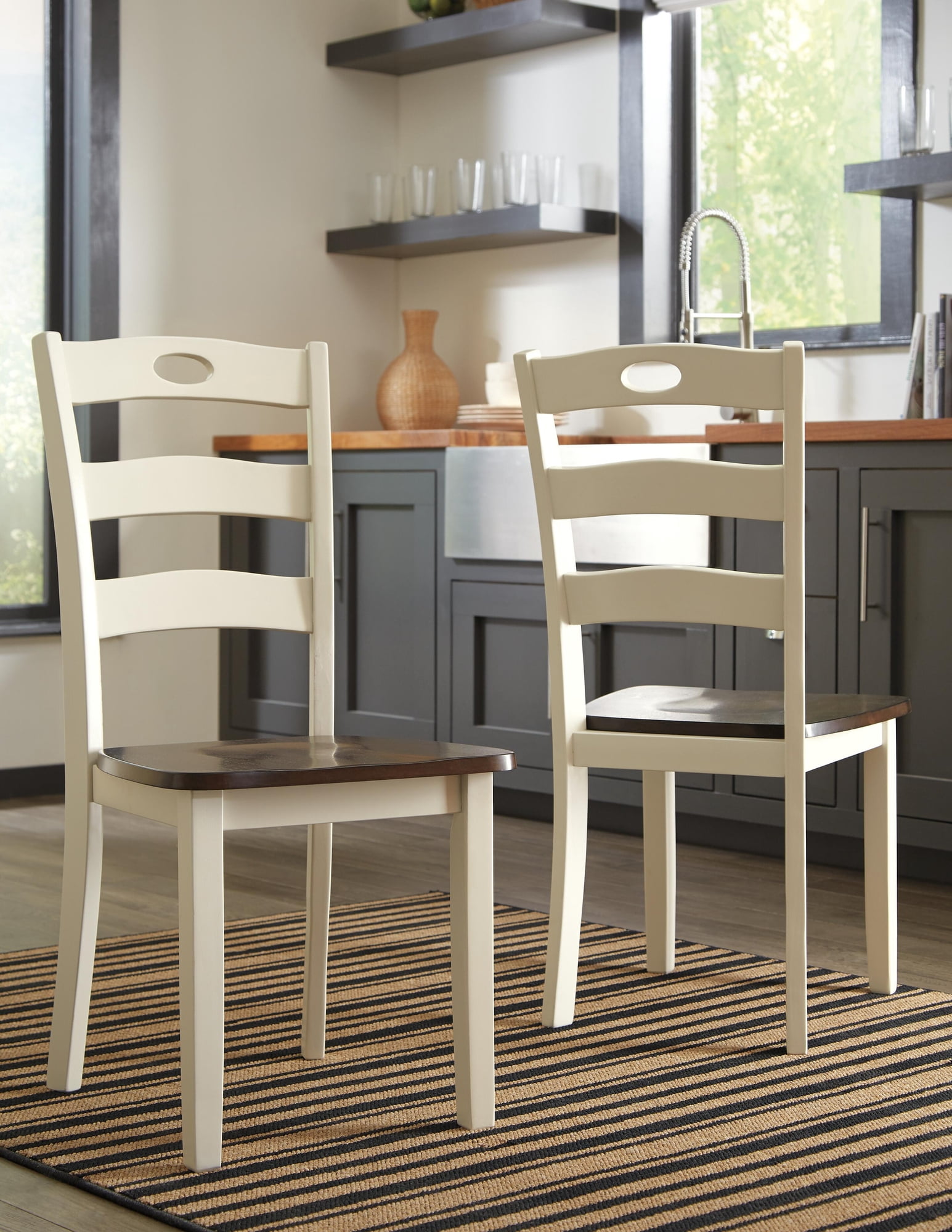 Signature Design by Ashley Woodanville Cottage Ladderback Dining Chair, Set of 2, Cream & Brown