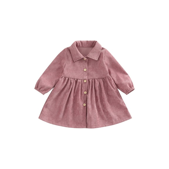 Bagilaanoe Toddler Baby Girl Corduroy Dress Long Sleeve A-line Button Dresses 1T 2T 3T 4T 5T 6T Kid Casual Fall Shirt Dress Outwear