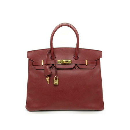 Pre-Owned Birkin Dark Rouge Courchevel Rouge 35 870369 Red Leather Satchel