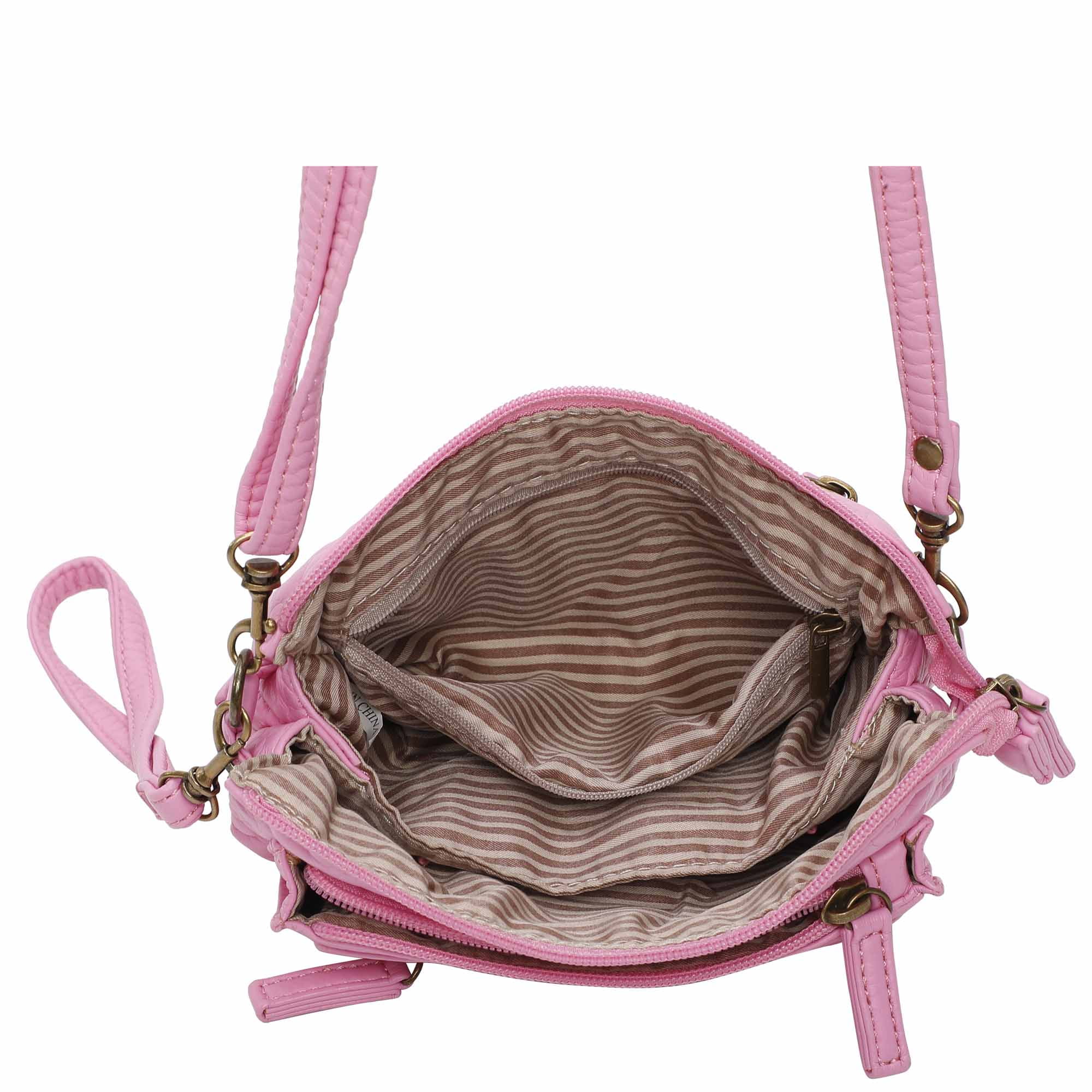 The Anita Women Wristlet Multi Functional Crossbody Soft Vegan Leather Bag by Ampere Creations - Bubble Gum Pink