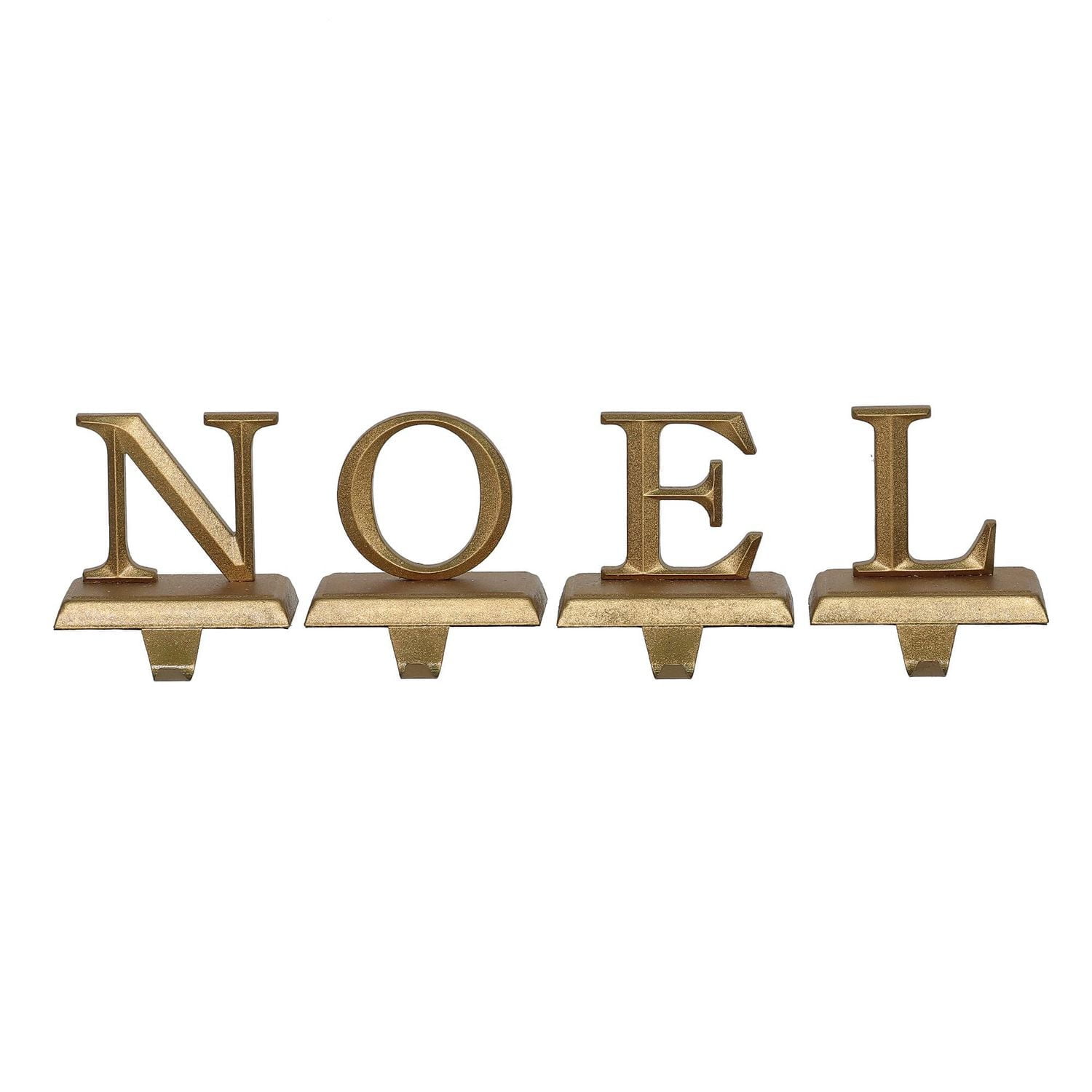 FRAÎCHE Holiday Gold Metal Noel Stocking Holder Set, 4 pack