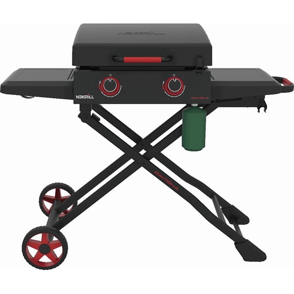 Nexgrill Daytona 2-Burner Propane Flat Top Grill with Foldable Cart – Portable Outdoor Griddle Gas Grill for Camping & Tailgating – 20000 BTUs, 335 SQ. In. Grill for Burgers, BBQ & More - 720-1075B