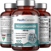 Health Genesis Nicotinamide 500 mg 100 Veggie Caps | Flush-Free Niacin Skin NAD+