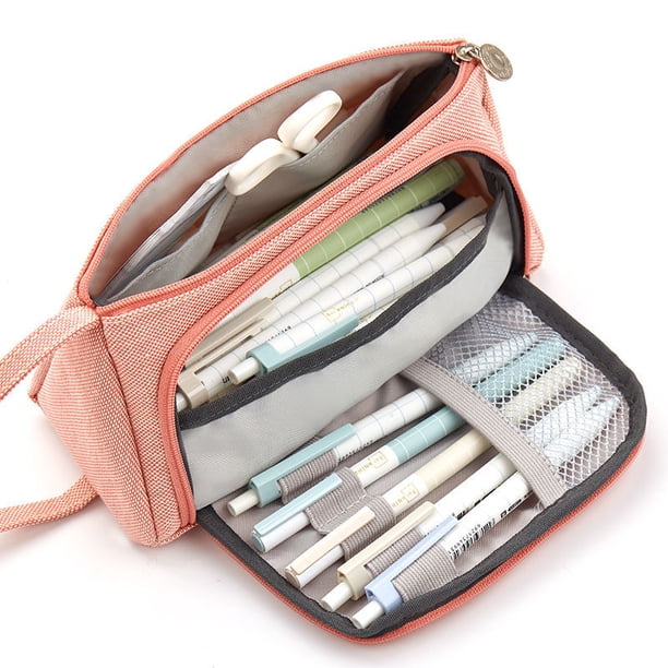 Estuche de lápices de gran capacidad, estuche de lona con asa, bolsa de cosméticos de almacenamiento de papelería, útiles escolares para estudiantes de secundaria, adolescentes, adultos, oficina, ros TUNC Sencillez