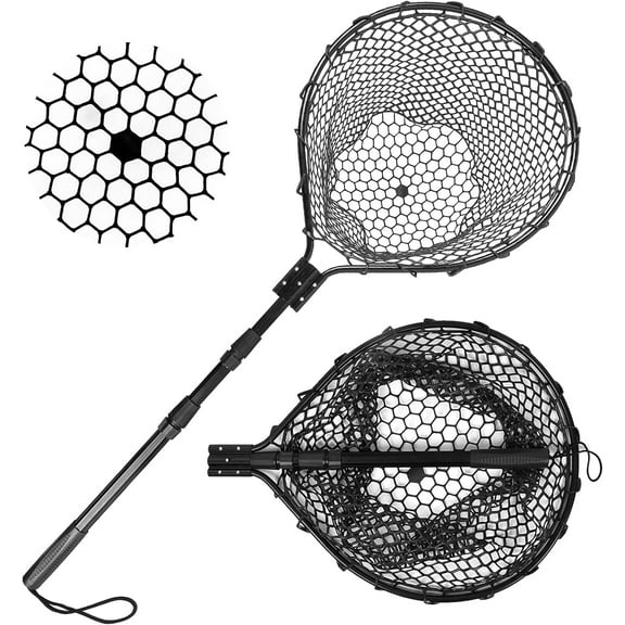 Rubber Fishing Net Large Folding Landing Net,Collapsible Aluminum Pole Handle with Deep Net for Fishing,Big Fishing Net for Freshwater and Saltwater,Fly Fsihing Net Extend to 67 inches