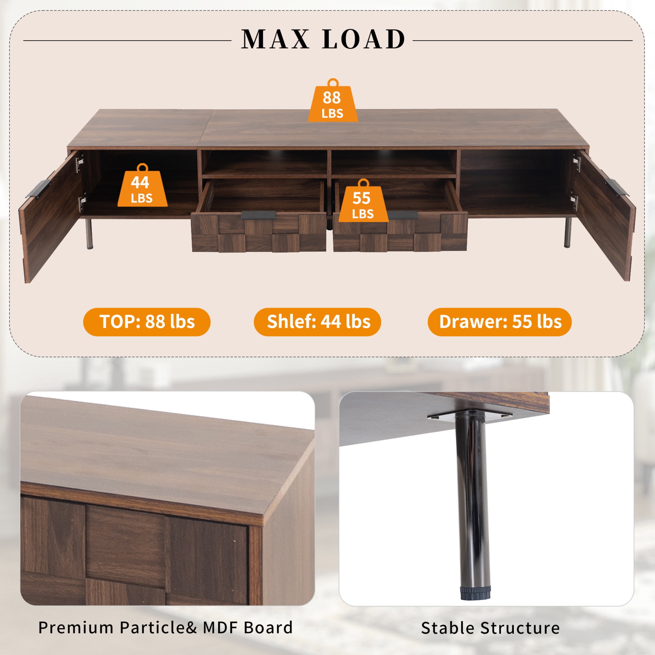 Noble House TV Stand for TVs up to 85 Inch with 2 Drawers and Storage Cabinets, Dark Brown