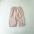 thumbnail image 2 of Odeerbi 1-7 Years Toddler Boys Girls Striped Cotton Linen Pants Summer Casual Elastic Waist Beach Pants, 2 of 4