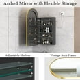 thumbnail image 5 of Arched Medicine Cabinet, Gold Mirror Cabinet Wall Mounted, Mirrored Medicine Cabinet, Bathroom Vanity Mirror with Storage, Charging Station, Adjustable Shelves, Not Recessed, 16x32 Inch, 5 of 7