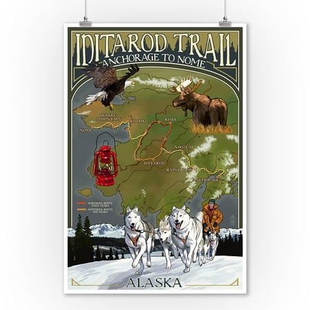 Alaska - Iditarod Trail Topographic Map - Lantern Press Artwork (9x12 Art Print, Wall Decor Travel (Best Topographic Map App)