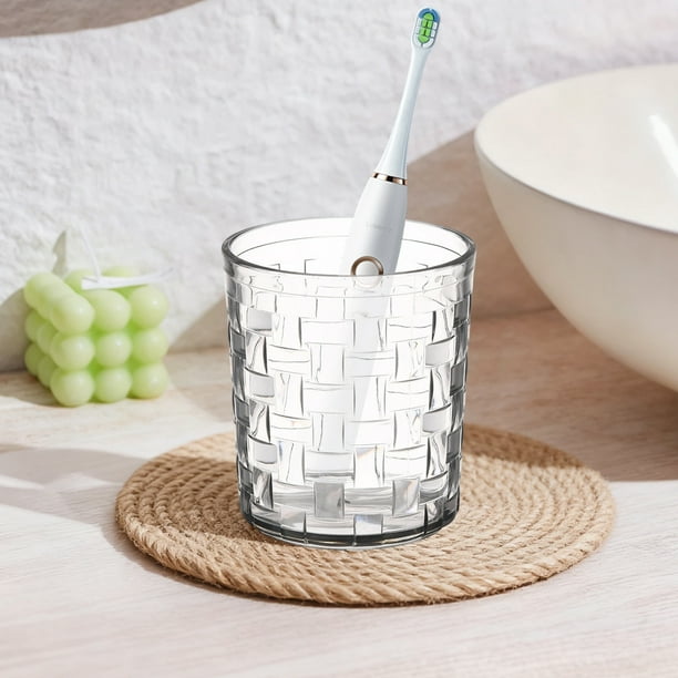 Vaso de plástico transparente para enjuague bucal | Vaso de bebida grueso de boca ancha y grado alimentario | Estilo de ratán multiusos | Duradero, fácil de limpiar | 9x8x7,5cm | 1 pieza