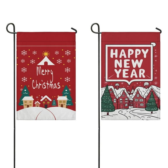 Happy New Year Christmas Snowflake Farmhouse Garden Flag Double Sided Yard Flags for Garden Lawn Spring Thanksgiving Christmas Autumn Signs Garden Flags 12.5x18inch 2 Piece