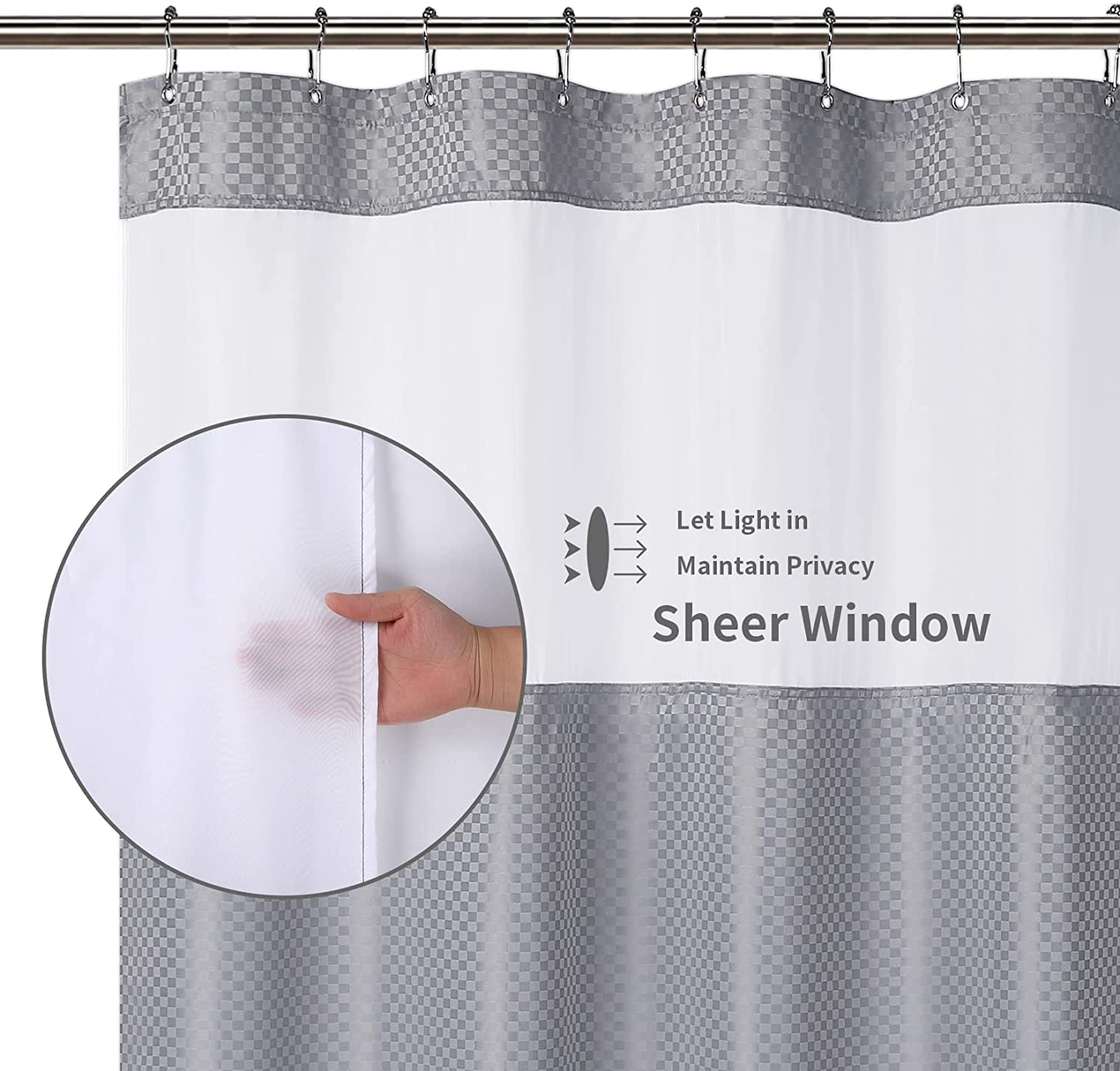 HOMERRY 72W x 78L with Snap-in Liner, Water Resistant Fabric Shower  Curtains for Bathroom, Gray, 1 Set 
