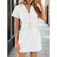 thumbnail image 2 of Women's Short Sleeve Lapel Zipper Belt Dress Corduroy Pocket Mini Dress, 2 of 6