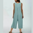 thumbnail image 4 of Ribbed Knit Jumpsuits Womens Sleeveless Summer Onesies Capris Button Down Tank Wide Leg Jumpers Romper Crop Pants (S, Green), 4 of 5