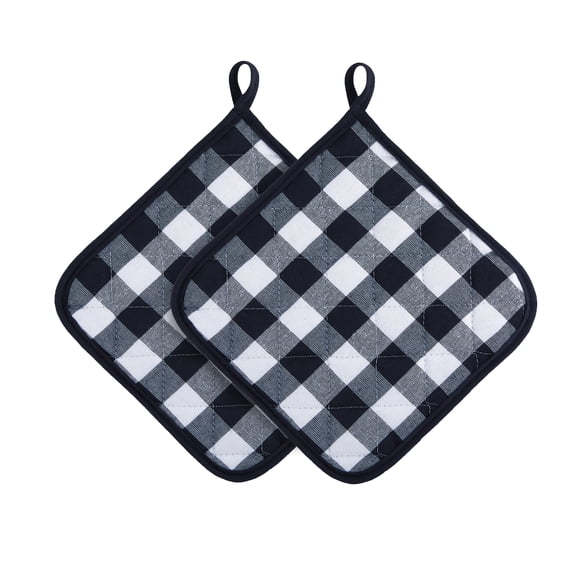 Achim Buffalo Check Polyester/Cotton Pot Holder - Black/White - Set of Two