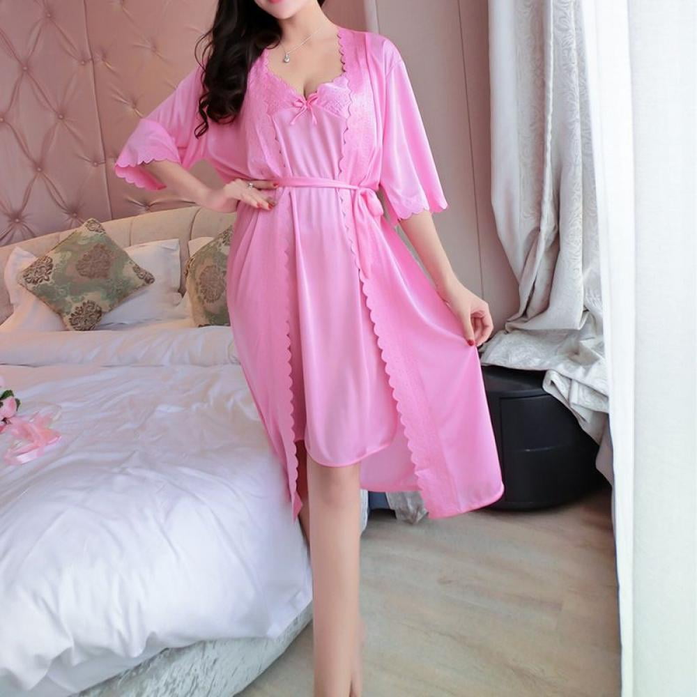 Scicent Lace Robe Dressing Gown Chemise Nighties Lingerie Nightwear with G String Long Kimono Robes for Women Size 8 10 12 14 16 18 