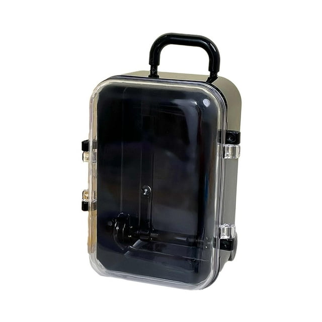 Trolley Tiny Suitcase Miniature Transparent Cover Candy Box for Collecting Rings, Necklace, Hair Rings, Buttons Wide Application Gift Box Black