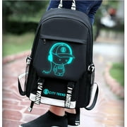 Ficcug Luminous School Bags Backpacks,16 Laptop Backpack with USB Charge Port,Student Bookbags for Boys Girls Women Men Teens,Black