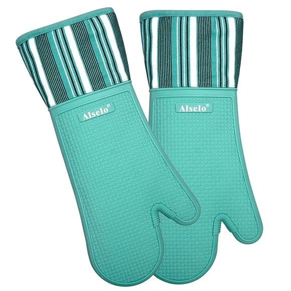Alselo Manoplas De Silicona Para Horno Resistentes Al Calor, Guantes De Cocina Extralargos De 550 Grados, Agarraderas Para Ollas Con Impermeables Y Antideslizantes Para Hornear, Cocinar, Barbacoa, Mic