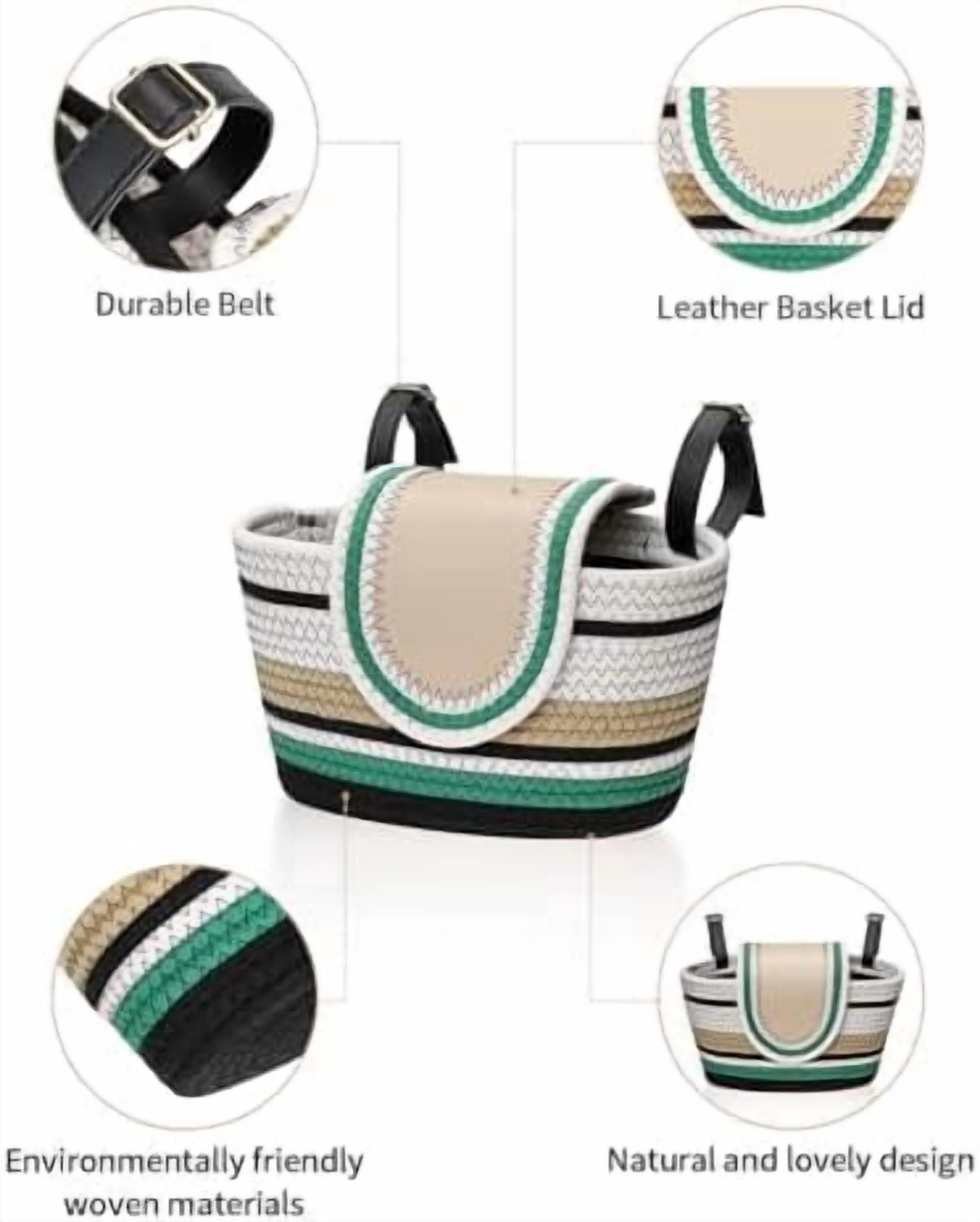 Handmade Bike Basket Front, Woven Bicycle Baskets for Adult Bikes, Rustic Detachable Handlebar Basket with Lid, Adjustable Leather Straps