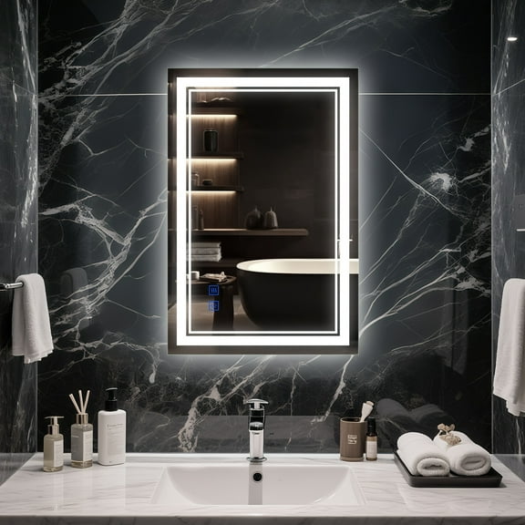 Touch Control LED Bathroom Mirror, 24"-36" Dimmable Defogging Vanity Mirror with Memory, 3-Color Lighting for Makeup Bedroom Barber Closet