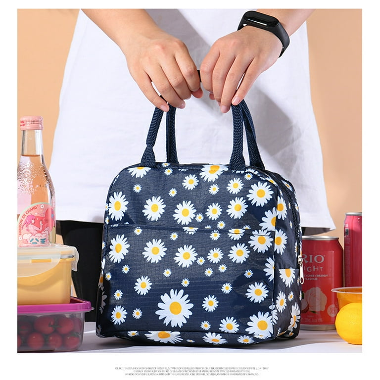 Daisy Lunch Bag, New Daisy Printing Portable Lunch Box Bag Multi-function Insulation Bag Outdoor Cold Ice Pack Fashion Lunch Bag for Work Office