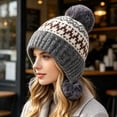 thumbnail image 4 of SYMOID Womens Fair Isle Knit Beanie with Pom Poms - Acrylic Earflap Winter Hats,Size Free Size, 4 of 5