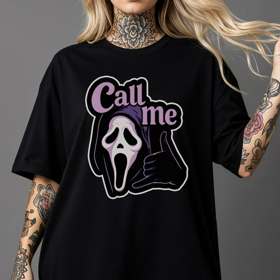 SEIKEMS Call Me Ghost T-shirt | Funny Graphic Tee | Ghost Face Mask Shirt | Goth Halloween Spooky Vibes Tee