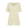 thumbnail image 6 of Caywon Womens V Neck Solid Color Short Sleeve Pockets Detail Jumpsuit Shorts Romper One Piece Outfit Comfortable Casual Wear Lightweight Fabric for Summer Daytime Activities Beige M, 6 of 8