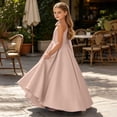 thumbnail image 4 of Dvprdro Girls Summer Dresses High Waist A-line Swing Dress One-Shoulder Short Sleeve Solid Color Ankle Length Casual Party Daily Wear, 4 of 5
