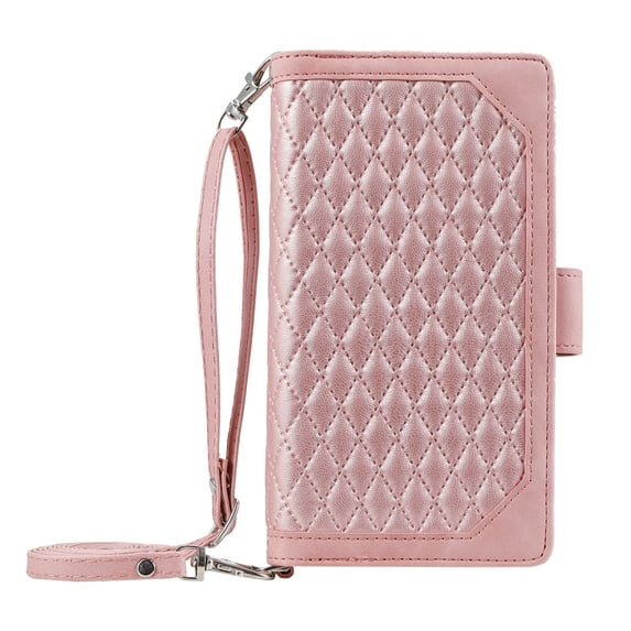 Compatible with Samsung S21+ Wallet Case, Premium PU Leather Zipper Flip Folio Wallet with Card Slot Crossbody Strap Magnetic Closure Built-in Kickstand Protective Case for Galaxy S21 Plus,Rosegold