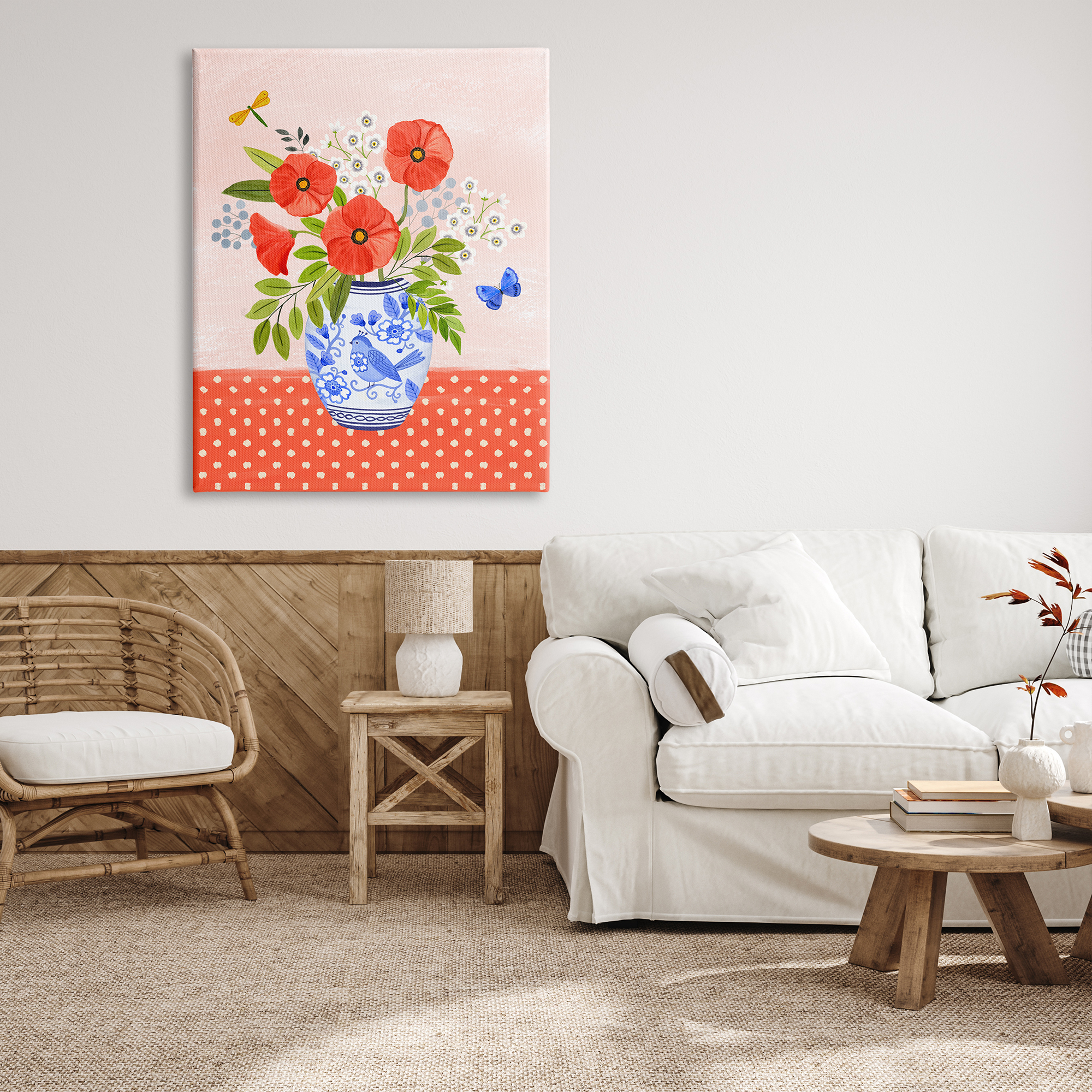 Stupell Industries Bright Bouquet on Polka Dots Botanical & Floral Painting Gallery Wrapped Canvas Art Print Wall Art, 36 x 48
